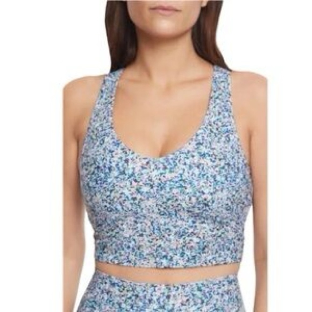 SAGE Collective Floral Racerback Crop Top Sports Bra Medium Green Blue Pink